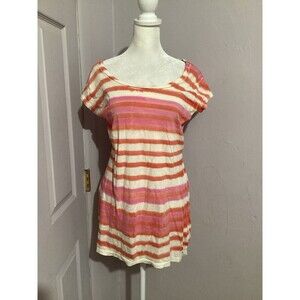 Tommy Hilfiger Womens Pink Tie Dye Short Sleeve Tunic Top M